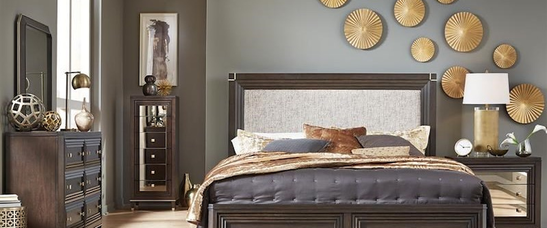 Transitional Queen Upholstered Bedroom Group